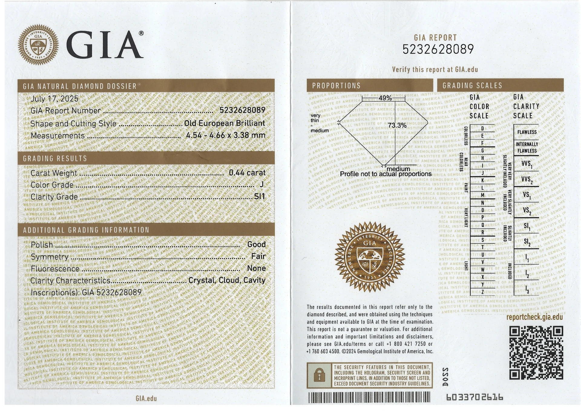 0.44ct OLD EUROPEAN CUT DIAMOND GIA CERTIFIED J SI1 VINTAGE NATURAL LOOSE ESTATE - Image 2