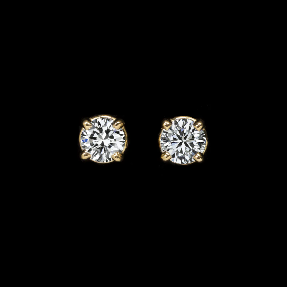 0.45ct G-H SI1 DIAMOND STUD EARRINGS 18k YELLOW GOLD SETTINGS ROUND CUT 1/2ct