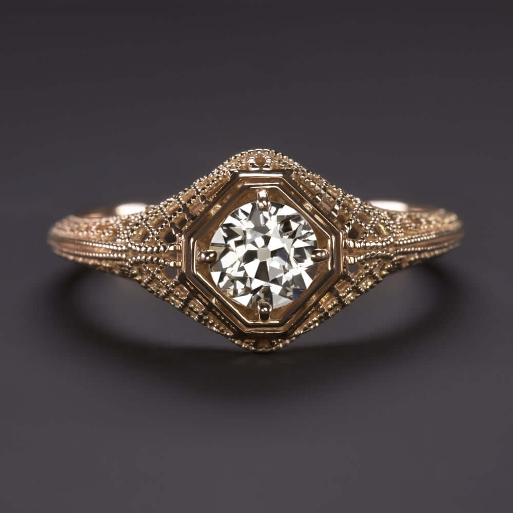 0.52ct I-J VS1 OLD EUROPEAN CUT DIAMOND ENGAGEMENT RING VINTAGE STYLE ROSE GOLD