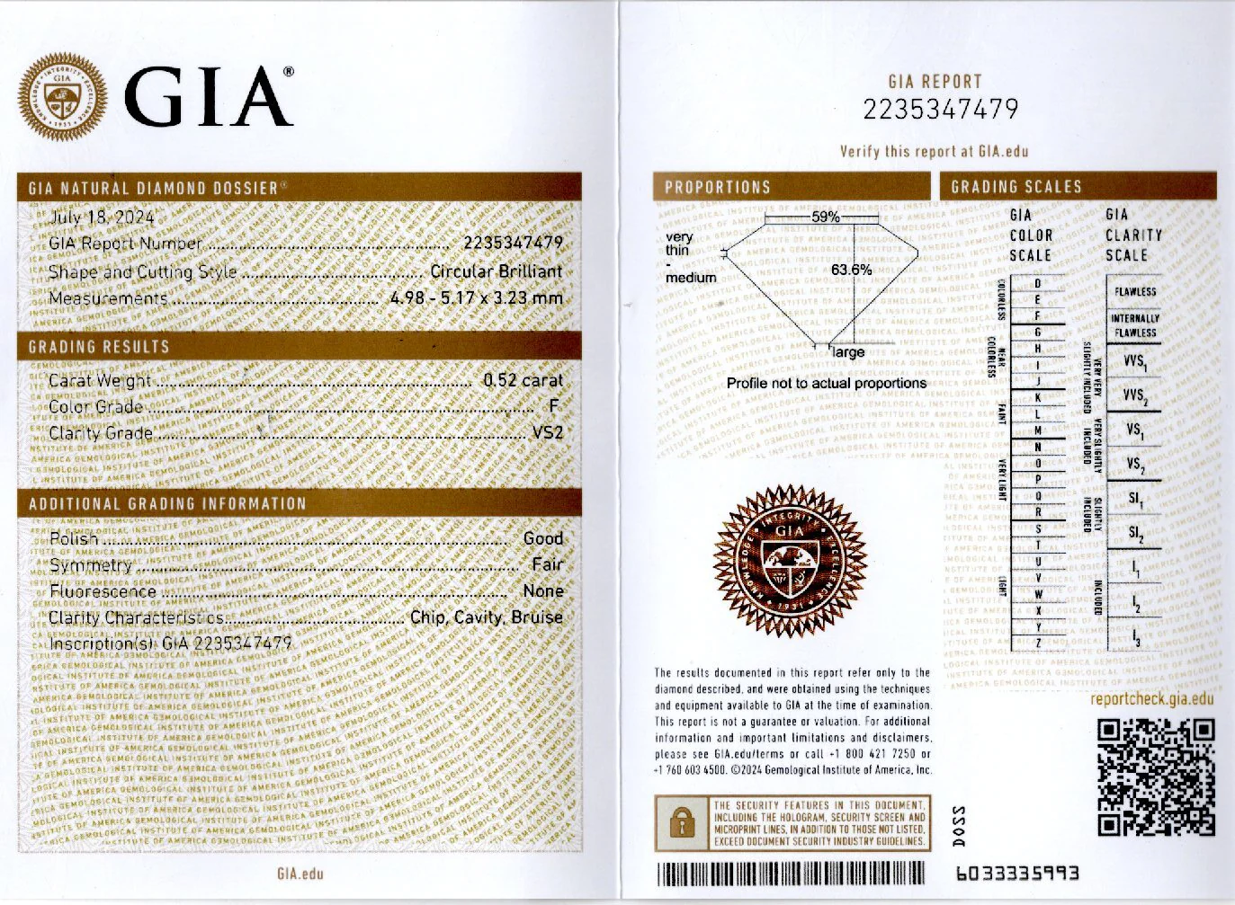 0.52ct OLD EUROPEAN CUT DIAMOND GIA CERTIFIED F VS2 LOOSE NATURAL VINTAGE ESTATE - Image 2