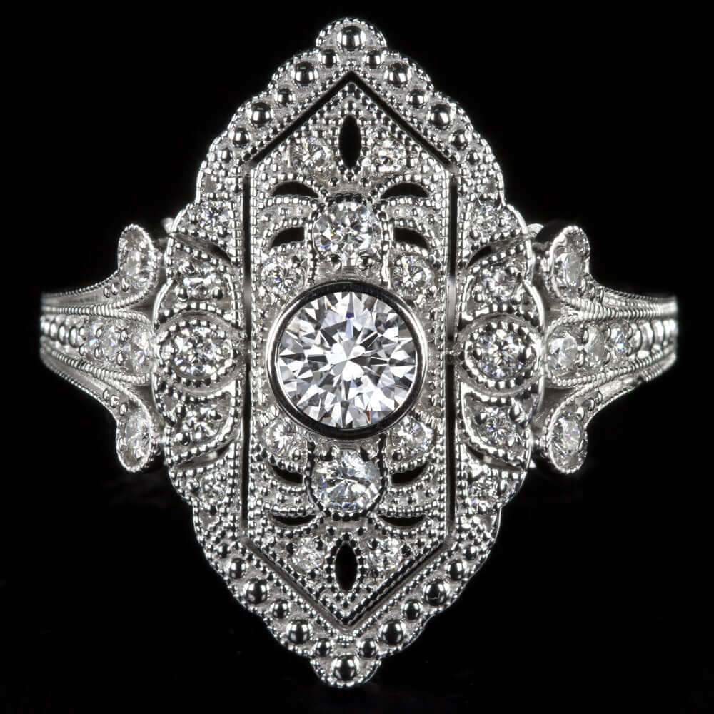 0.59ct DIAMOND NAVETTE RING VINTAGE STYLE ART DECO COCKTAIL PLATINUM NATURAL