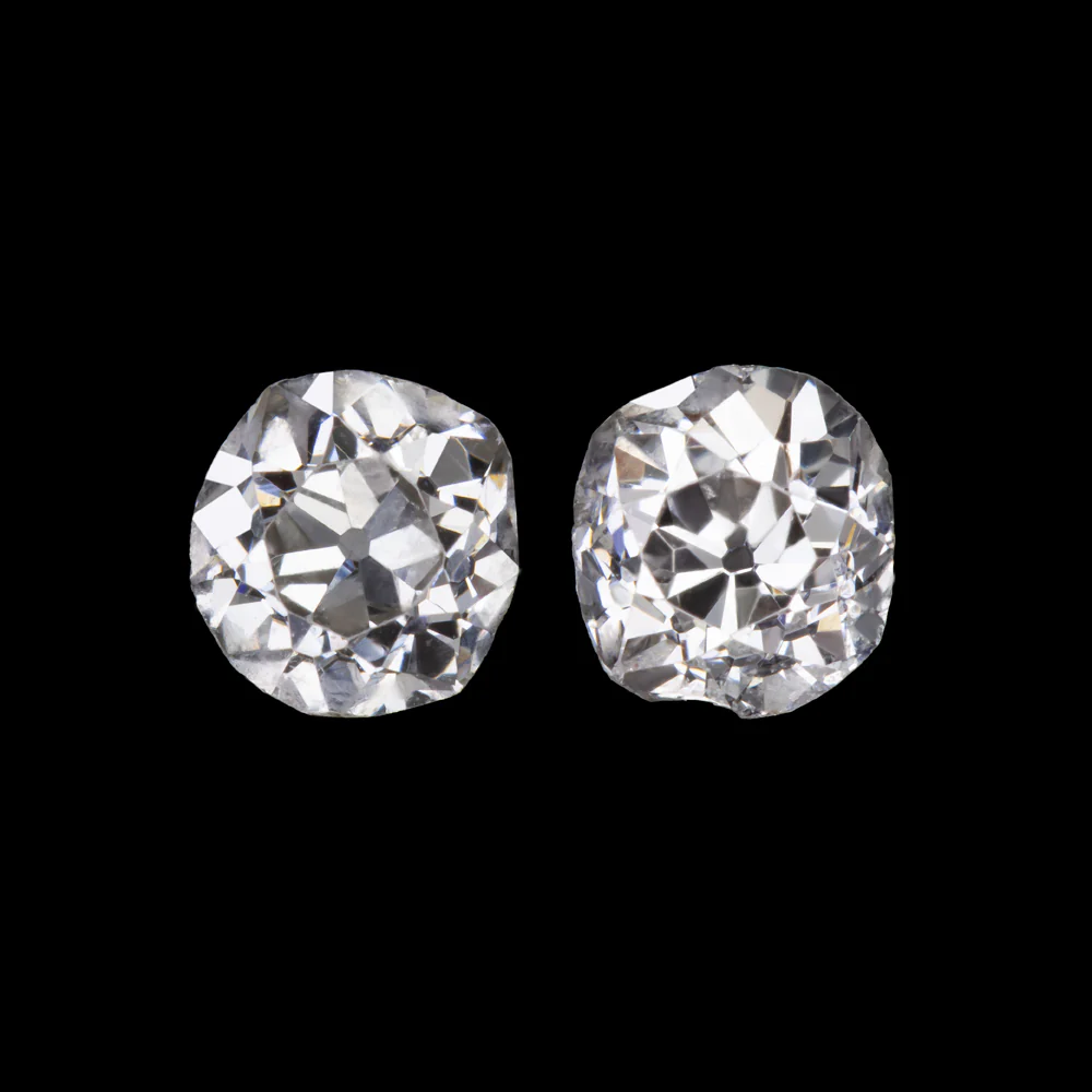 0.59ct OLD MINE CUT DIAMOND STUD EARRINGS I-J VS2-SI1 PAIR ANTIQUE PAIR ESTATE