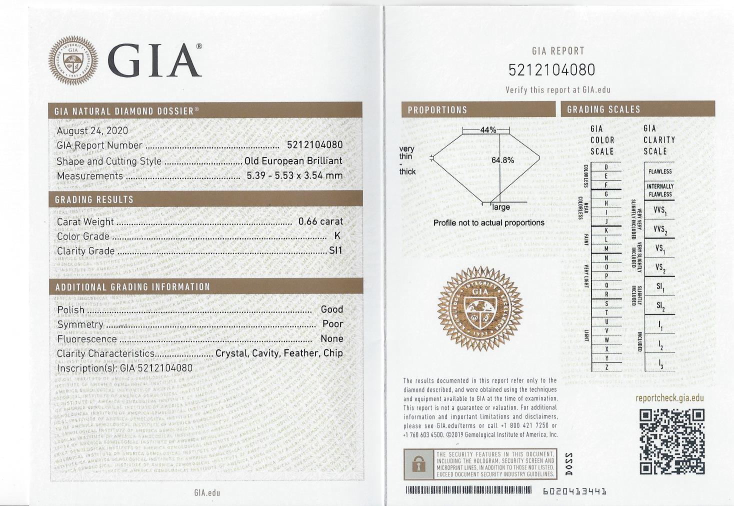 0.66ct OLD EUROPEAN CUT DIAMOND GIA CERTIFIED K SI1 NATURAL VINTAGE LOOSE ESTATE - Image 2