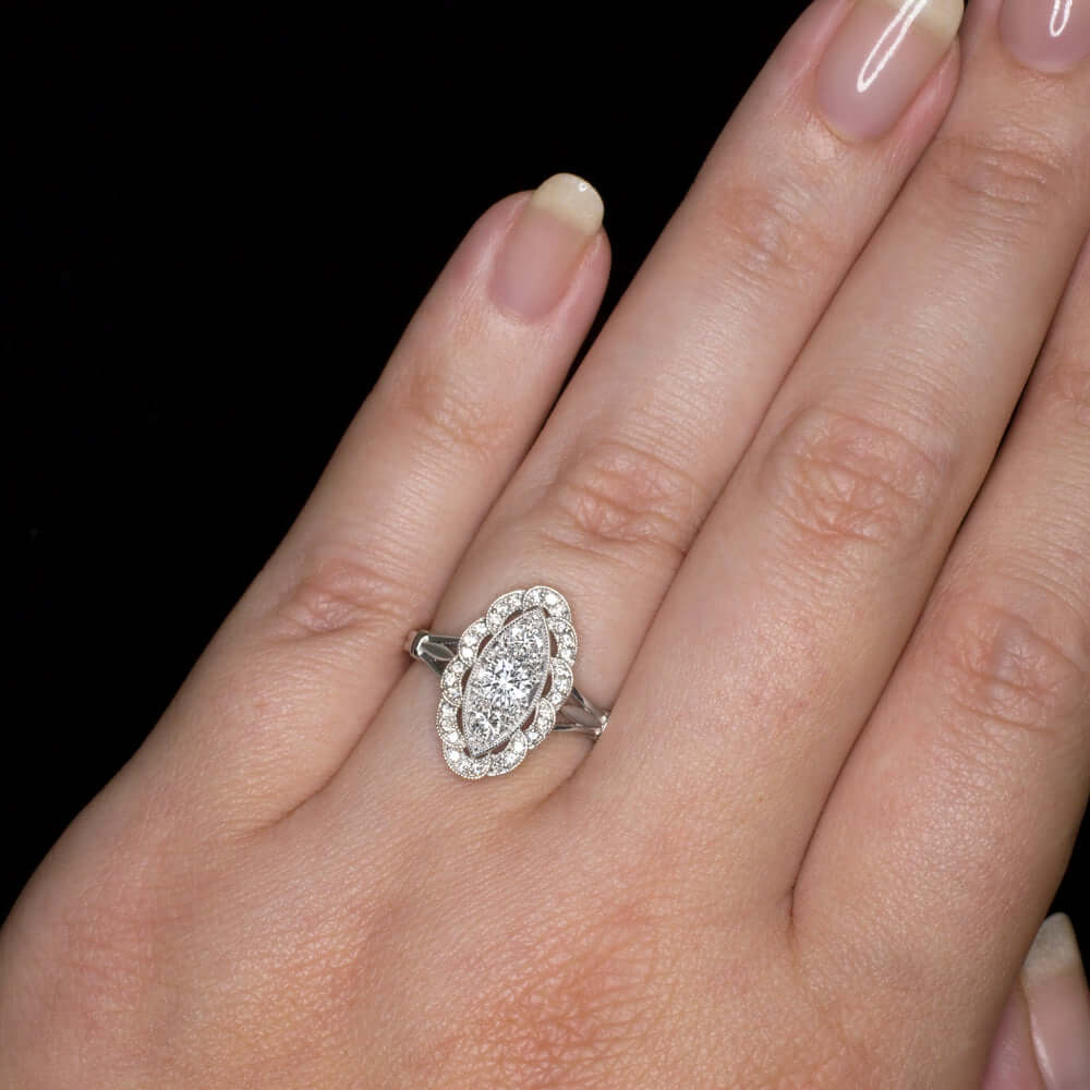 0.67ct DIAMOND NAVETTE RING VINTAGE STYLE COCKTAIL WHITE GOLD ART DECO NATURAL - Image 6
