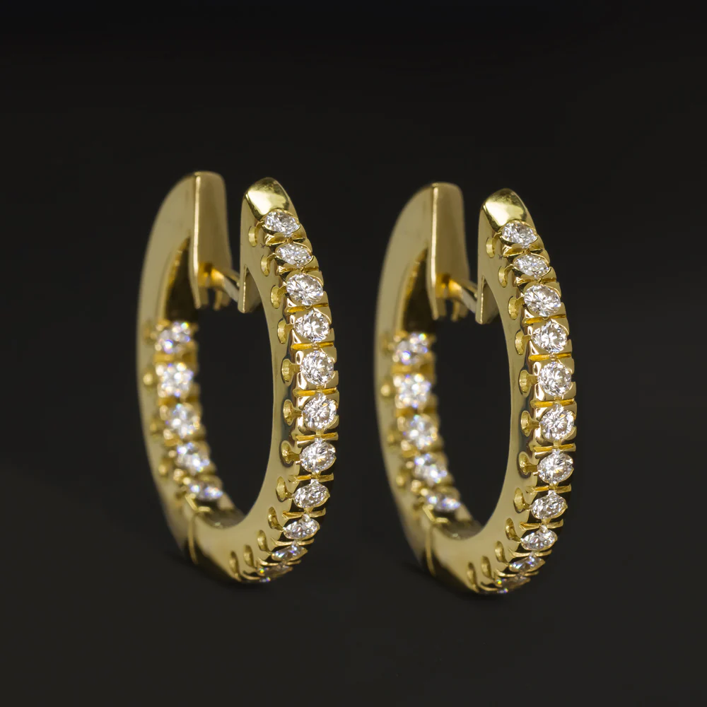 0.70ct F-G VS DIAMOND HUGGIE HOOP EARRINGS 18k YELLOW GOLD 19mm IN & OUT ROUND