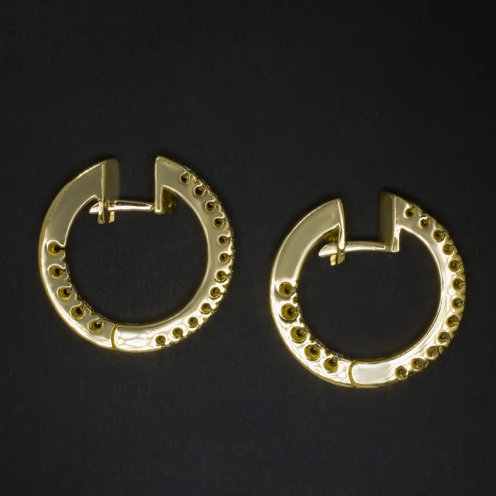 0.70ct F-G VS DIAMOND HUGGIE HOOP EARRINGS 18k YELLOW GOLD 19mm IN & OUT ROUND - Image 2