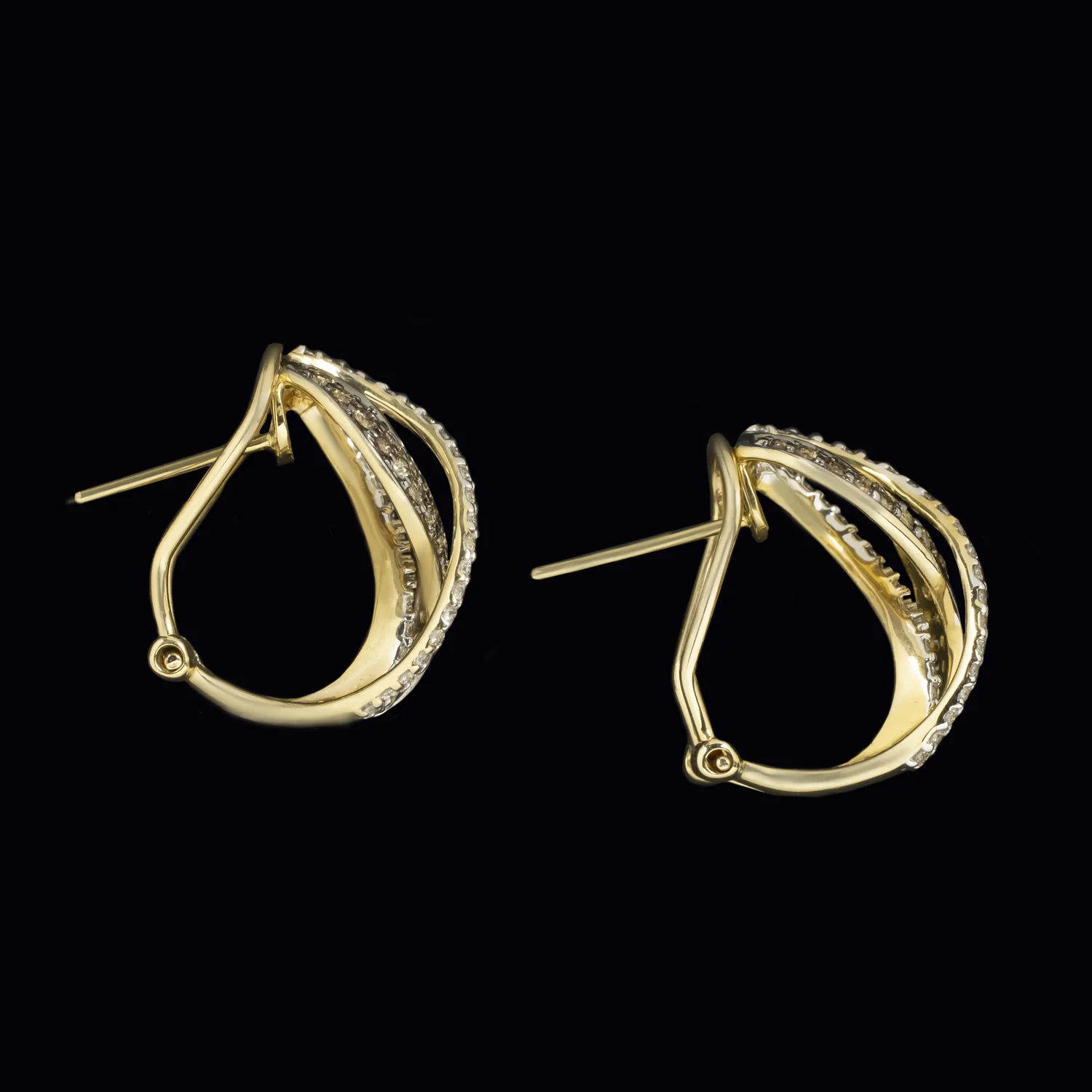 0.70ct NATURAL DIAMOND HUGGIE HOOP EARRINGS CHAMPAGNE 14k YELLOW GOLD RIBBON - Image 2