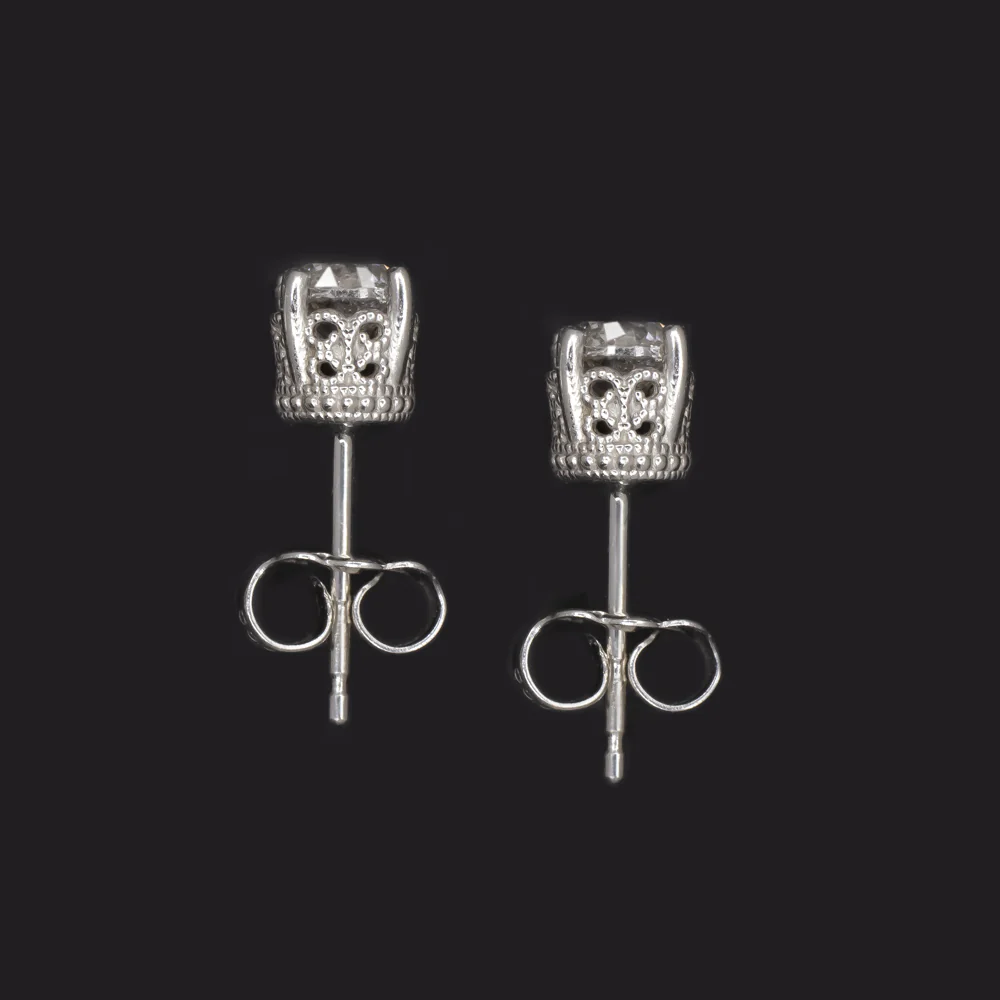 0.72c F-G EXCELLENT CUT NATURAL DIAMOND STUD EARRINGS VINTAGE STYLE WHITE GOLD - Image 3