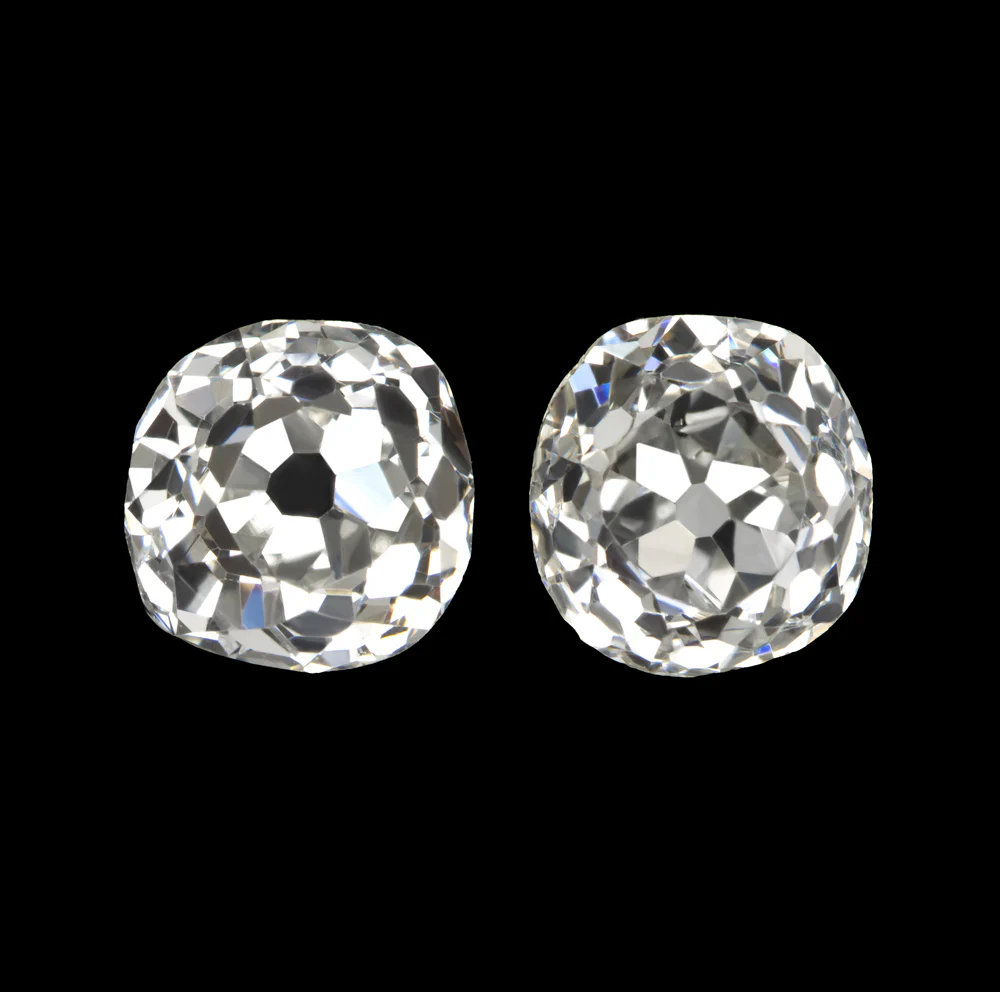 0.77ct F-G VS OLD MINE CUT DIAMOND STUD EARRINGS MATCHING PAIR LOOSE NATURAL 3/4