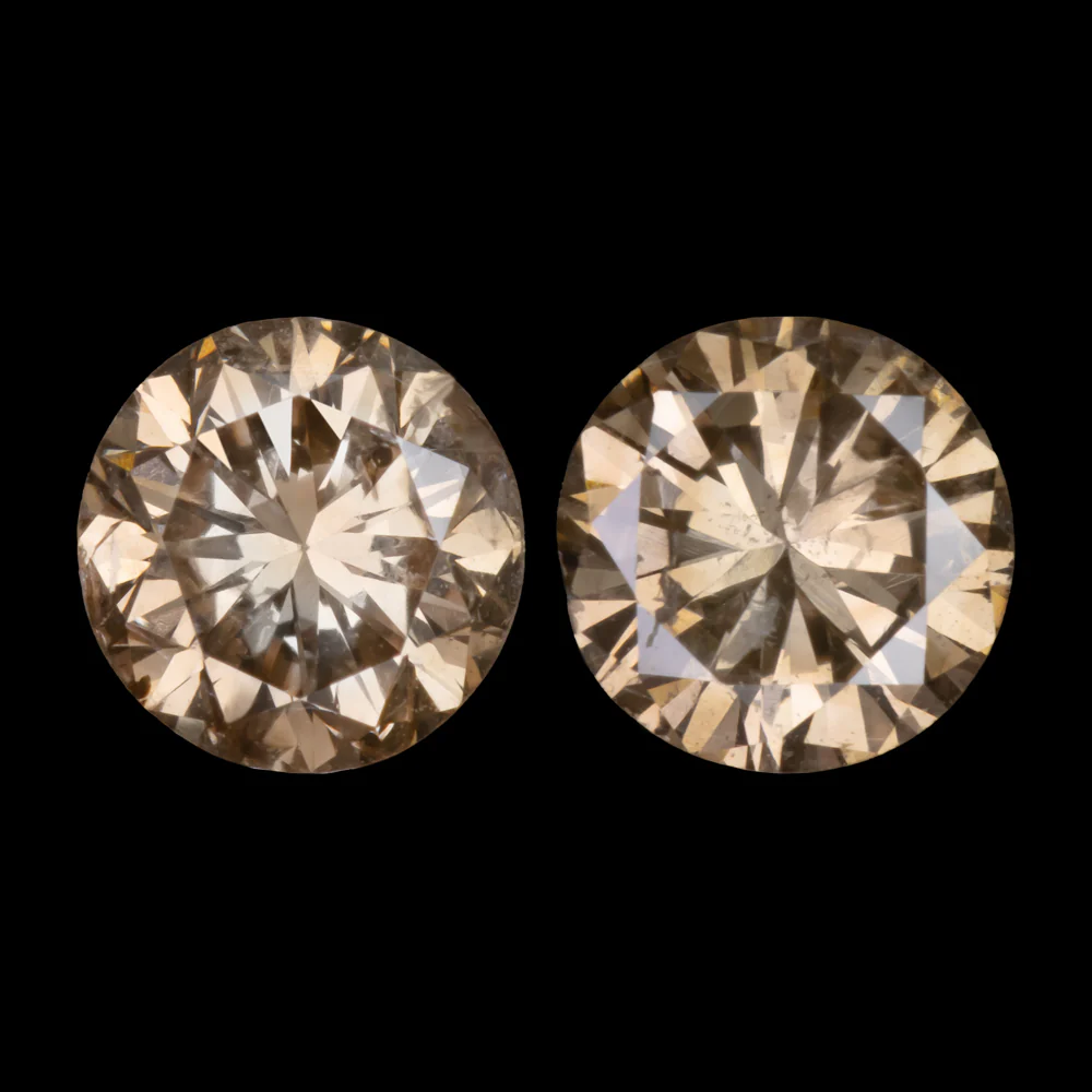 0.78ct NATURAL DIAMOND STUD EARRINGS FANCY BROWN SI2 ROUND BRILLIANT CUT PAIR