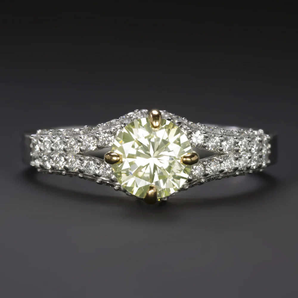 0.83c LIGHT YELLOW DIAMOND ENGAGEMENT RING GIA CERTIFIED 19k X1 WHITE GOLD ROUND