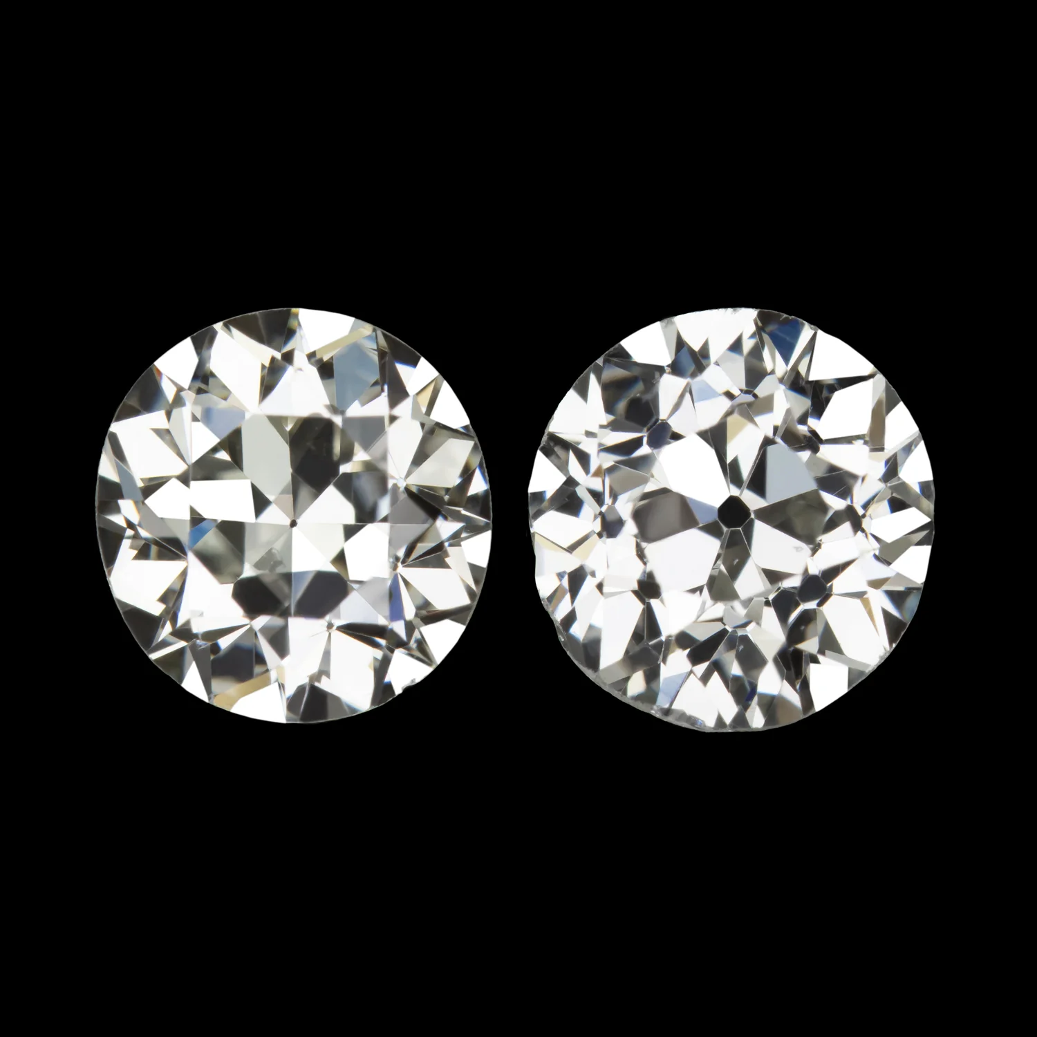 0.93ct OLD EUROPEAN CUT DIAMOND STUD EARRINGS J-K VS2-SI2 VINTAGE MATCHING PAIR