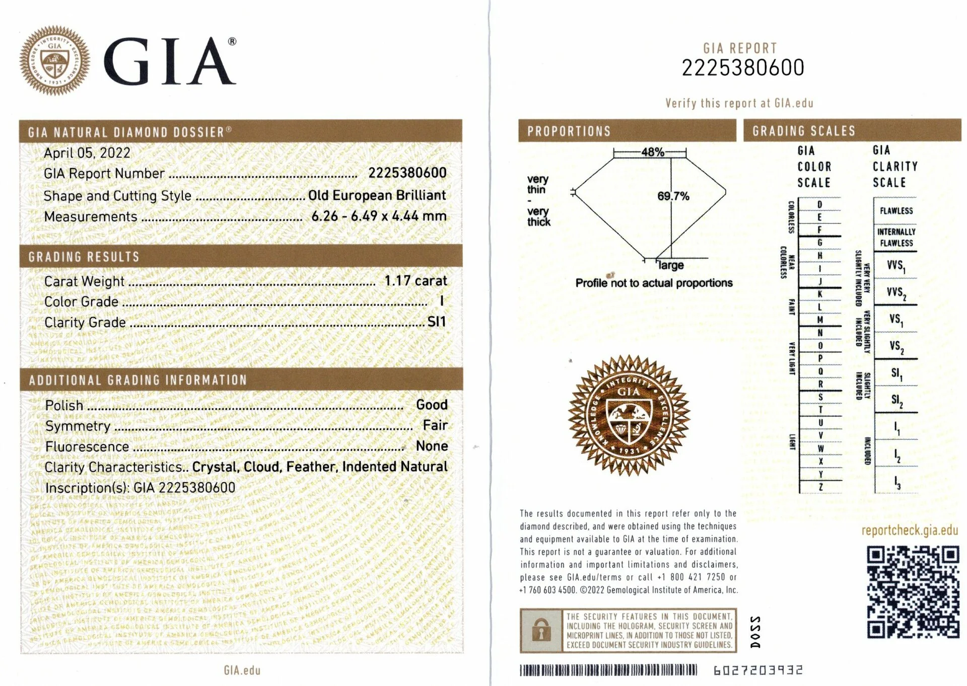 1.17ct OLD EUROPEAN CUT DIAMOND GIA CERTIFIED I SI1 VINTAGE LOOSE NATURAL ESTATE - Image 2