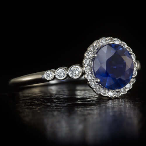 1.22c NATURAL BLUE SAPPHIRE ROUND DIAMOND COCKTAIL RING PLATINUM HALO ENGAGEMENT - Image 2
