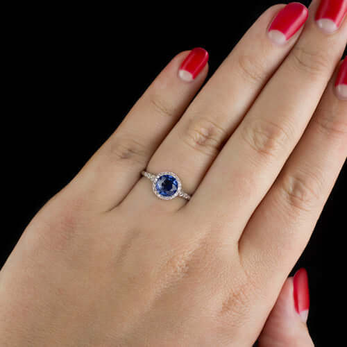 1.22c NATURAL BLUE SAPPHIRE ROUND DIAMOND COCKTAIL RING PLATINUM HALO ENGAGEMENT - Image 4