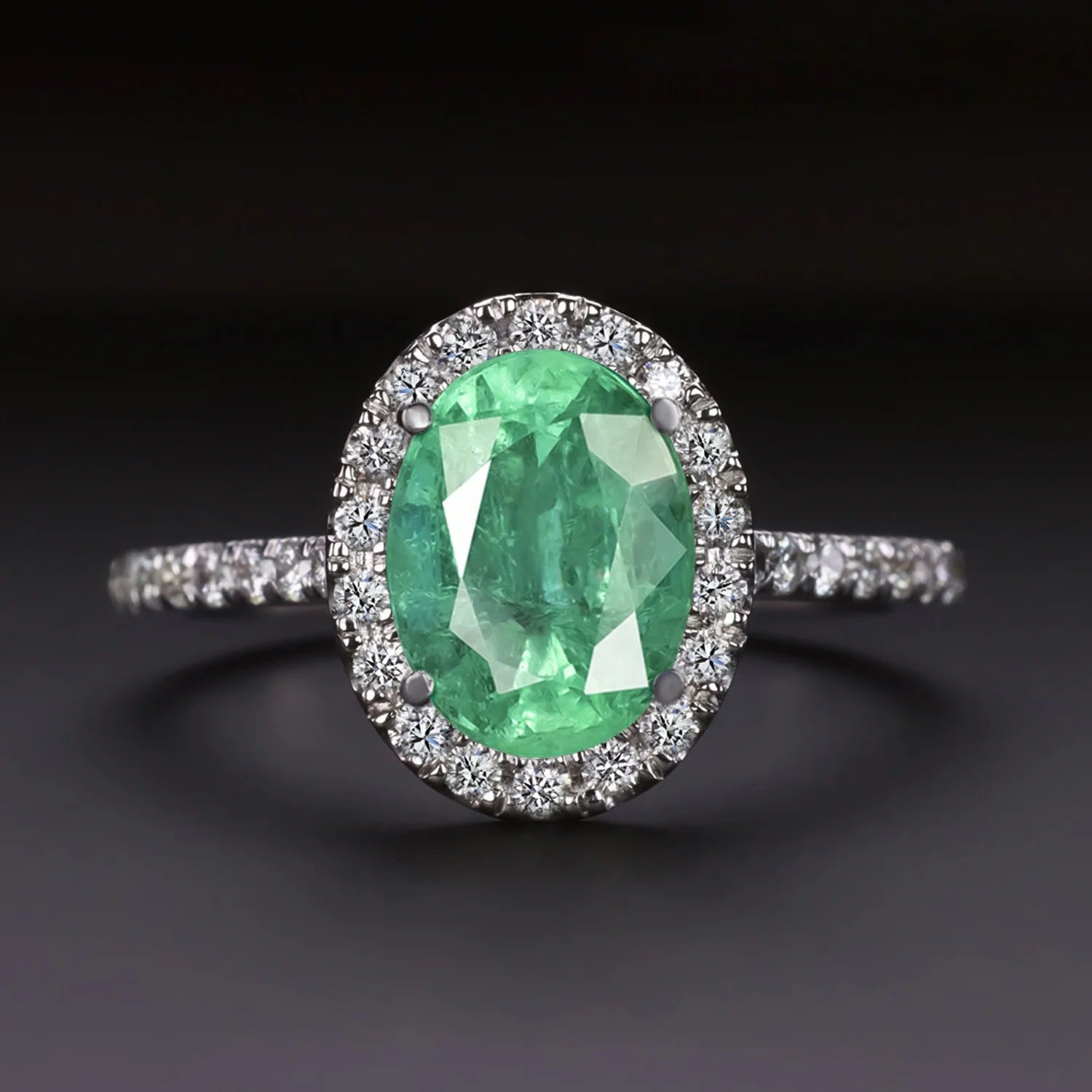 1.25ct EMERALD DIAMOND COCKTAIL RING OVAL SHAPE HALO PLATINUM NATURAL