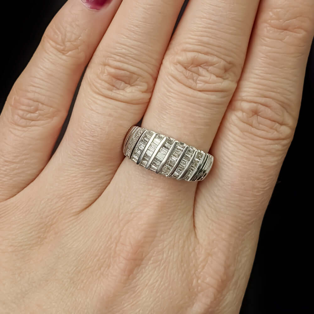 1.25ct NATURAL E-G DIAMOND BAGUETTE BAND COCKTAIL RING RETRO WHITE GOLD 7 GRAMS - Image 4
