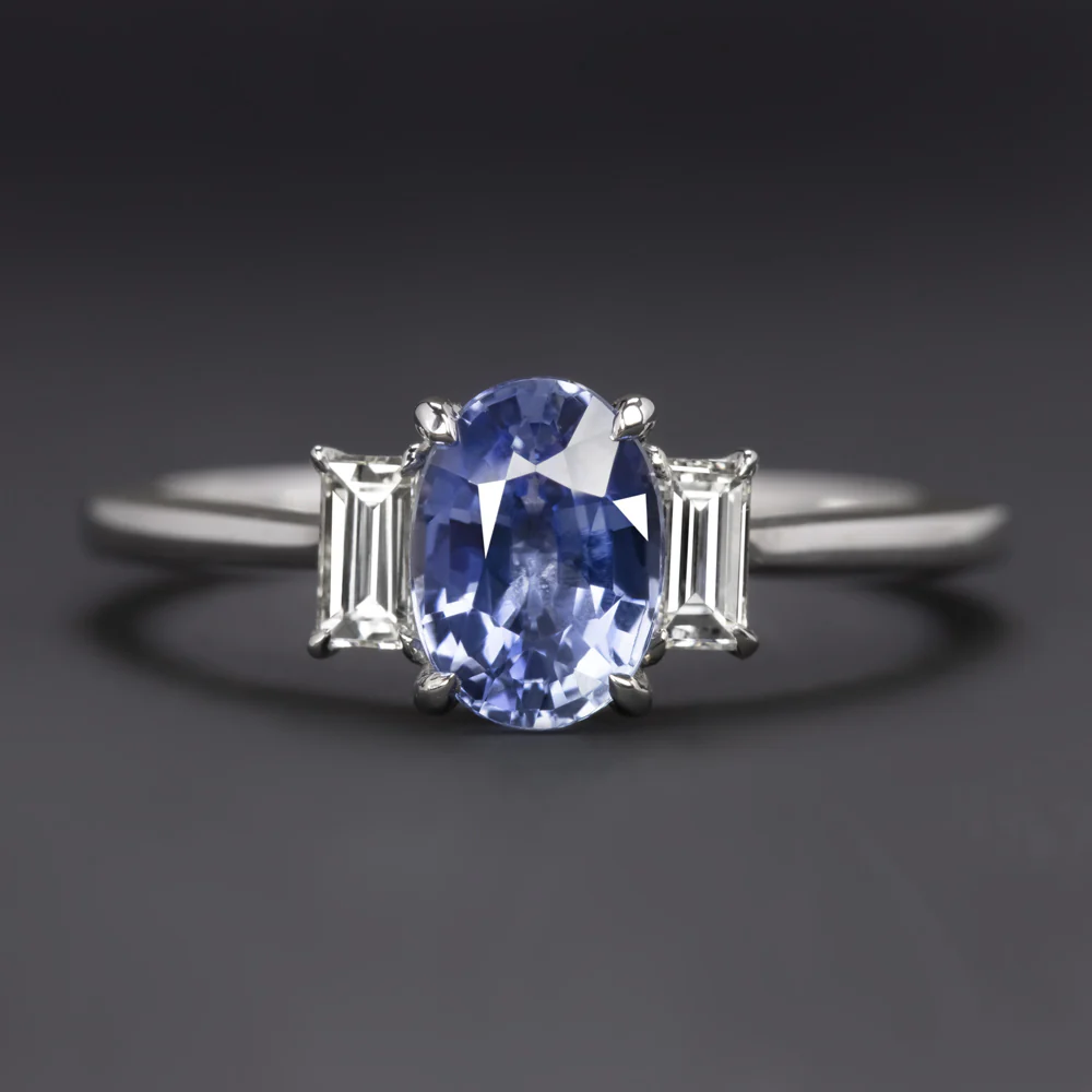 1.27ct SAPPHIRE DIAMOND THREE STONE RING ENGAGEMENT OVAL CUT COCKTAIL WHITE GOLD
