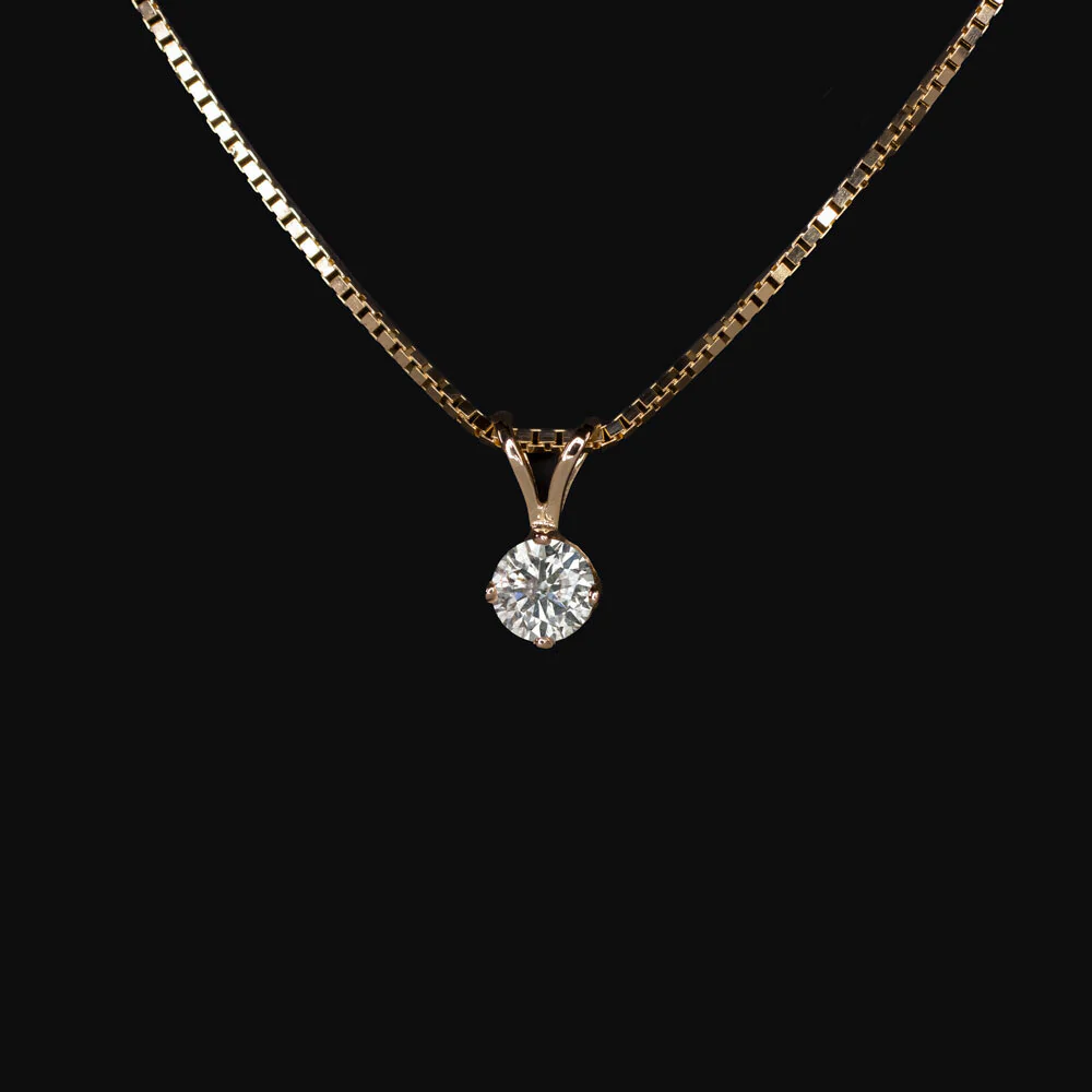 1/2ct NATURAL DIAMOND SOLITIAIRE NECKLACE ROUND BRILLIANT CUT 14k YELLOW GOLD