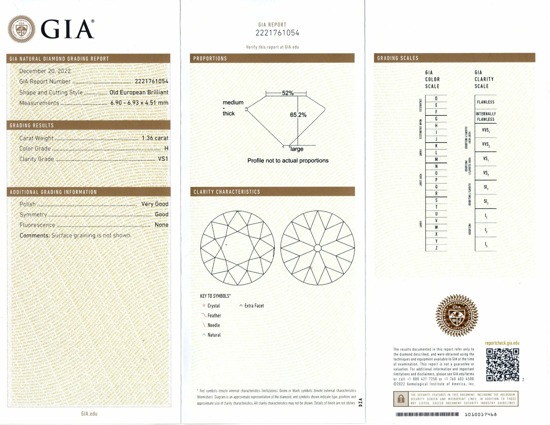 1.36ct GIA CERTIFIED H VS1 OLD EUROPEAN CUT DIAMOND LOOSE NATURAL VINTAGE ESTATE - Image 2