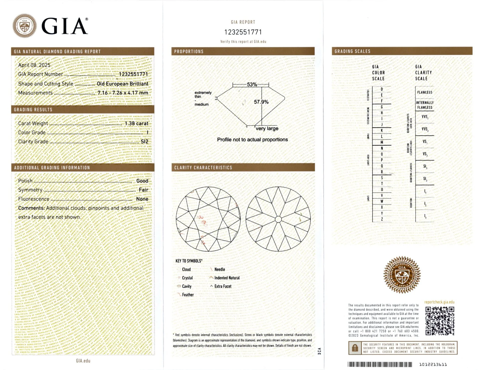 1.38ct OLD EUROPEAN CUT DIAMOND GIA CERTIFIED I SI2 VINTAGE LOOSE NATURAL ESTATE - Image 2
