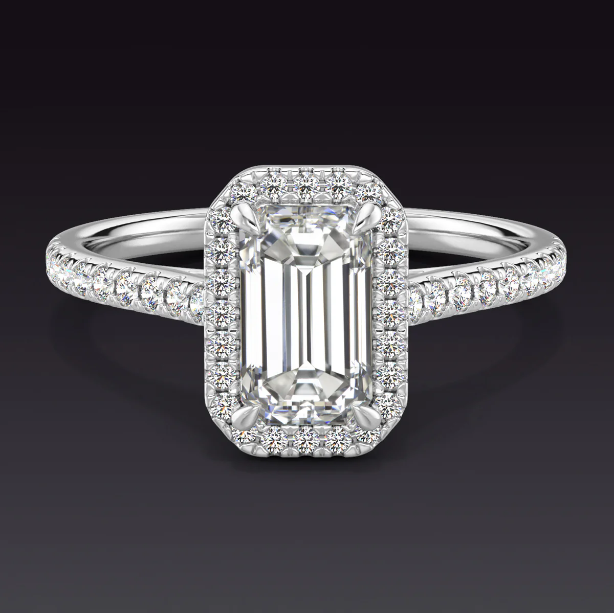 1.40ct GIA CERTIFIED EMERALD CUT DIAMOND ENGAGEMENT RING HALO PLATINUM NATURAL