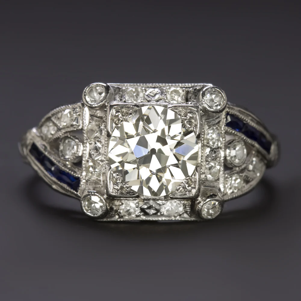 1.40ct VINTAGE OLD EUROPEAN CUT DIAMOND ENGAGEMENT RING SAPPHIRE PLATINUM ESTATE
