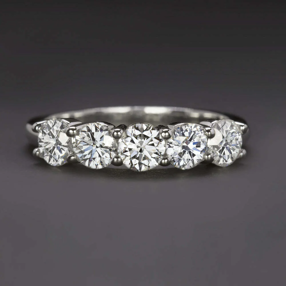 1.5 CARAT GIA CERTIFIED DIAMOND WEDDING RING PLATINUM 5 STONE BAND EXCELLENT CUT