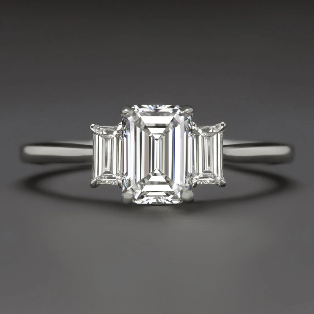 1.5 CARAT LAB CREATED DIAMOND ENGAGEMENT RING 3 STONE EMERALD CUT 10k WHITE GOLD