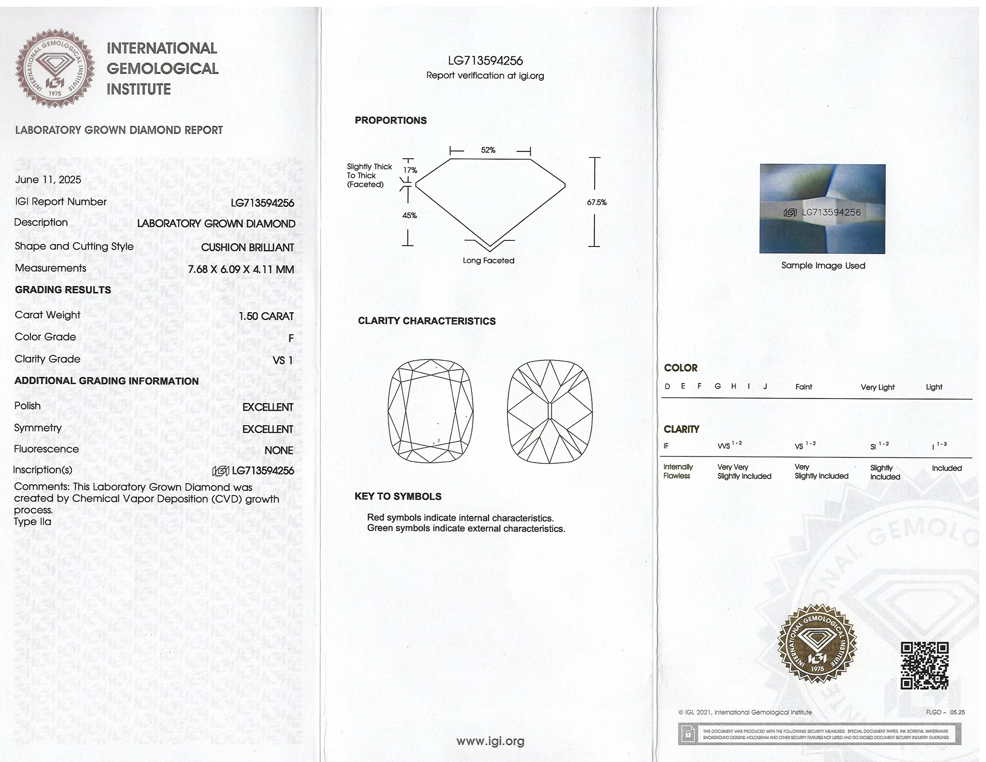 1.5 CARAT OLD MINE CUT LAB CREATED DIAMOND CERTIFIED F VS1 CUSHION BRILLIANT - Image 2
