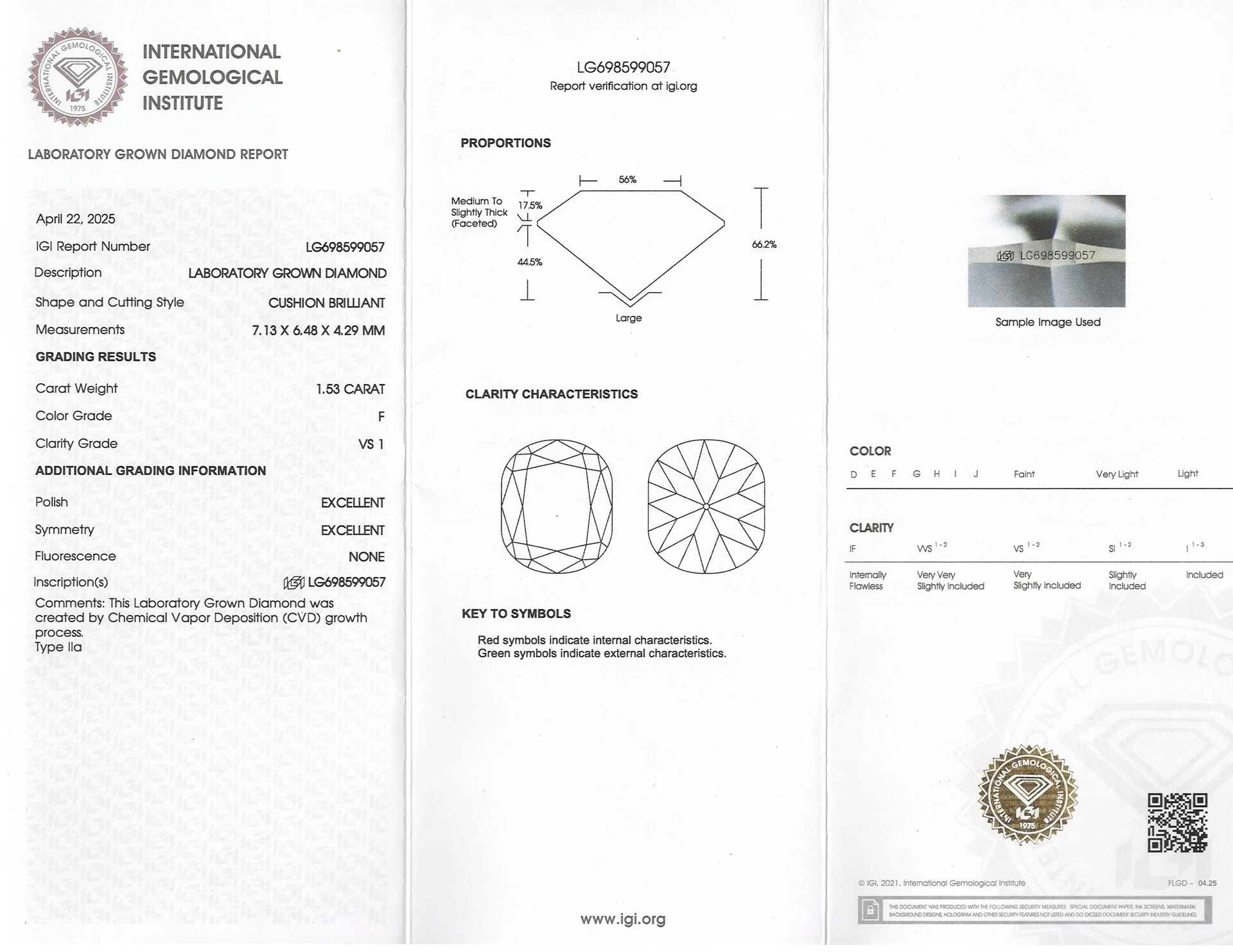 1.5 CARAT OLD MINE CUT LAB CREATED DIAMOND CERTIFIED F VS1 SQUARE CUSHION 1.5ct - Image 2