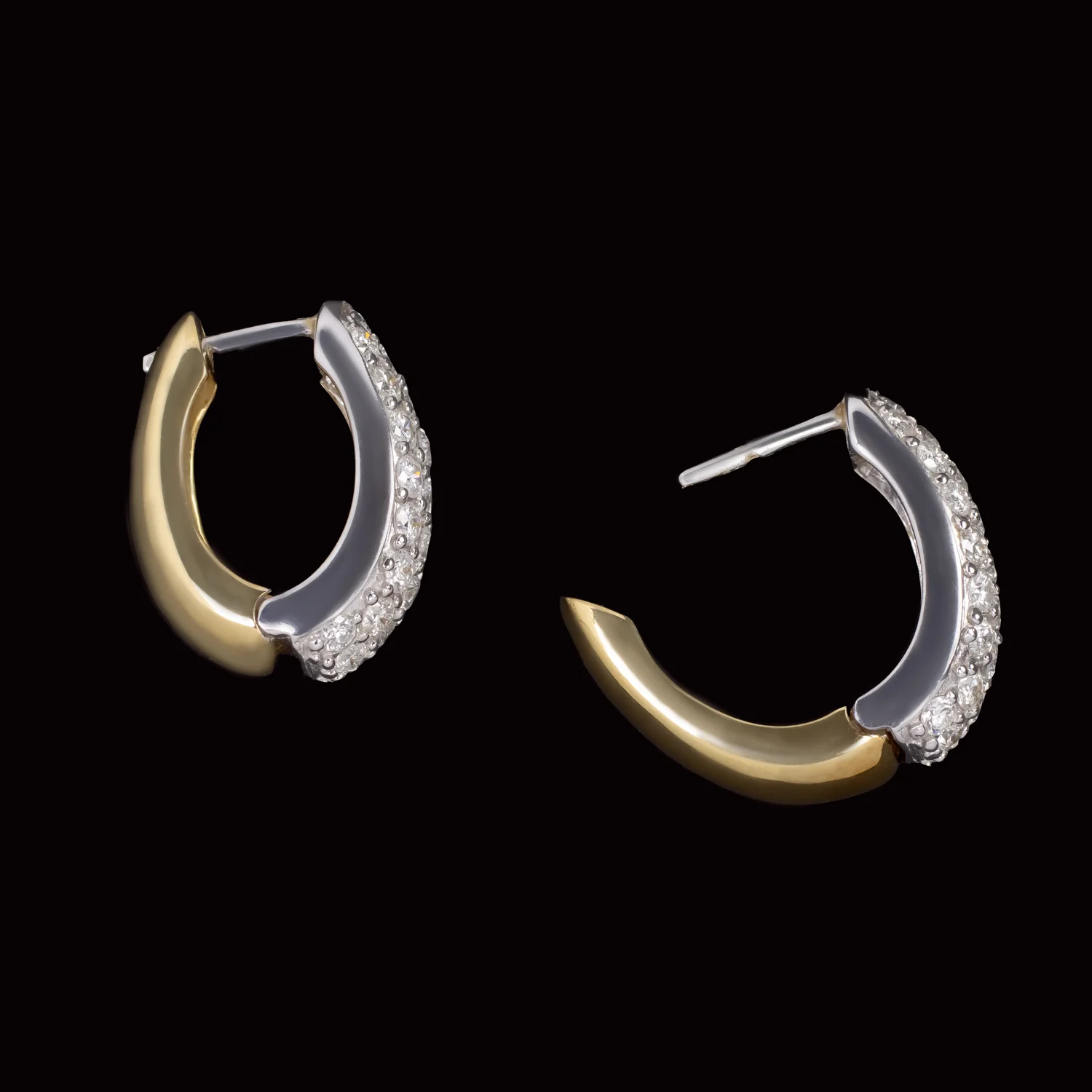 1.50 CARAT NATURAL DIAMOND J HOOP EARRINGS PAVE HUGGIE 18k WHITE YELLOW GOLD - Image 2