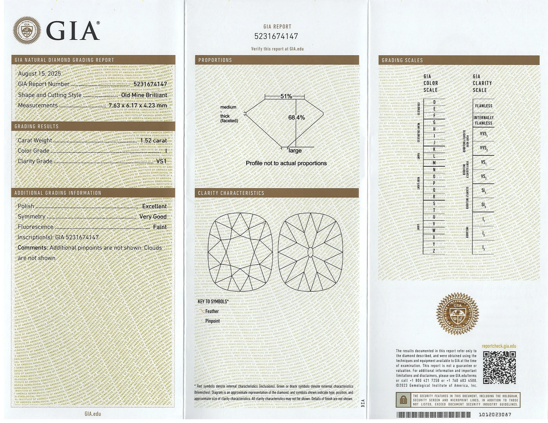 1.52c OLD MINE CUT DIAMOND GIA CERTIFIED I VS1 CUSHION BRILLIANT ELONGATED 1.5ct - Image 2