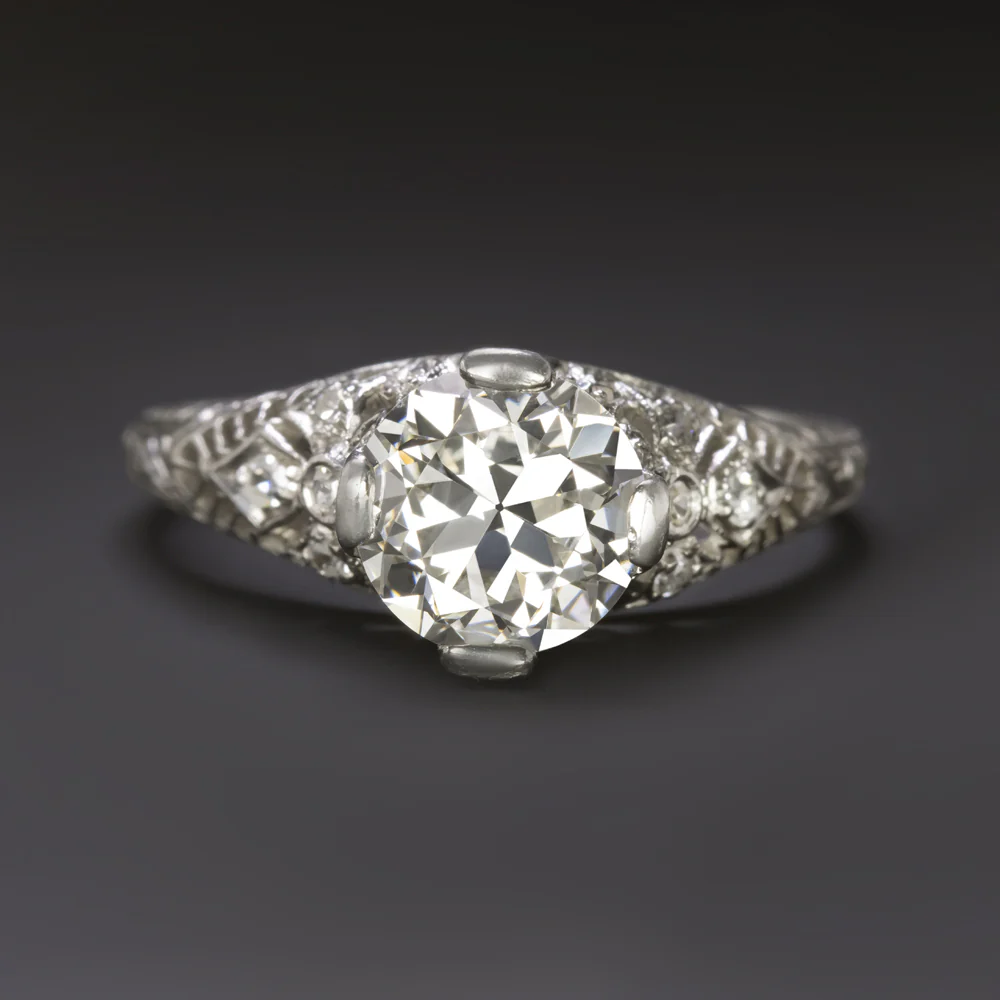 1.56ct CERTIFIED G-H VS2 VINTAGE DIAMOND ENGAGEMENT RING OLD CUT PLATINUM 1.5ct