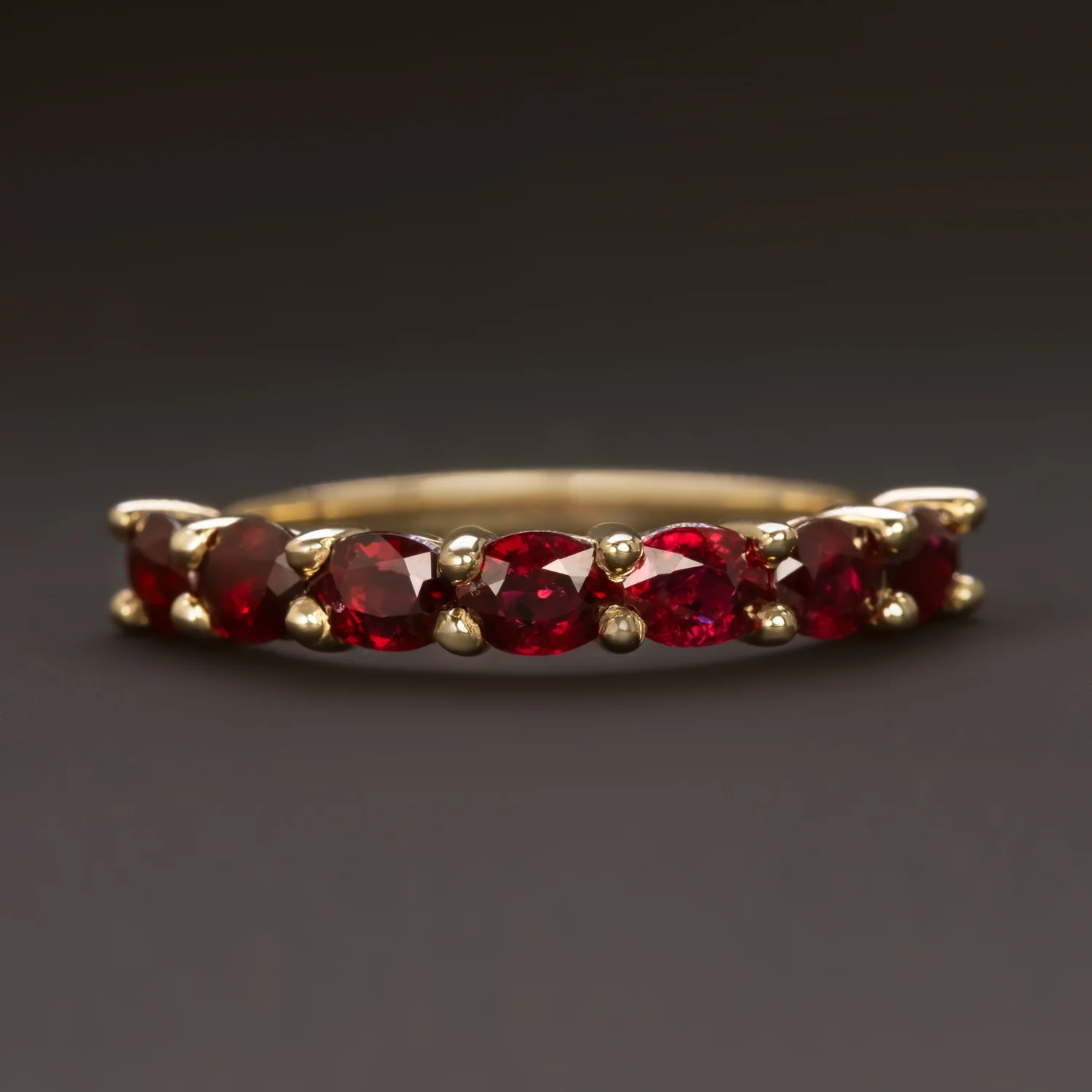 1.58ct RUBY HALF ETERNITY RING 14k GOLD WEDDING BAND OVAL EAST WEST NATURAL