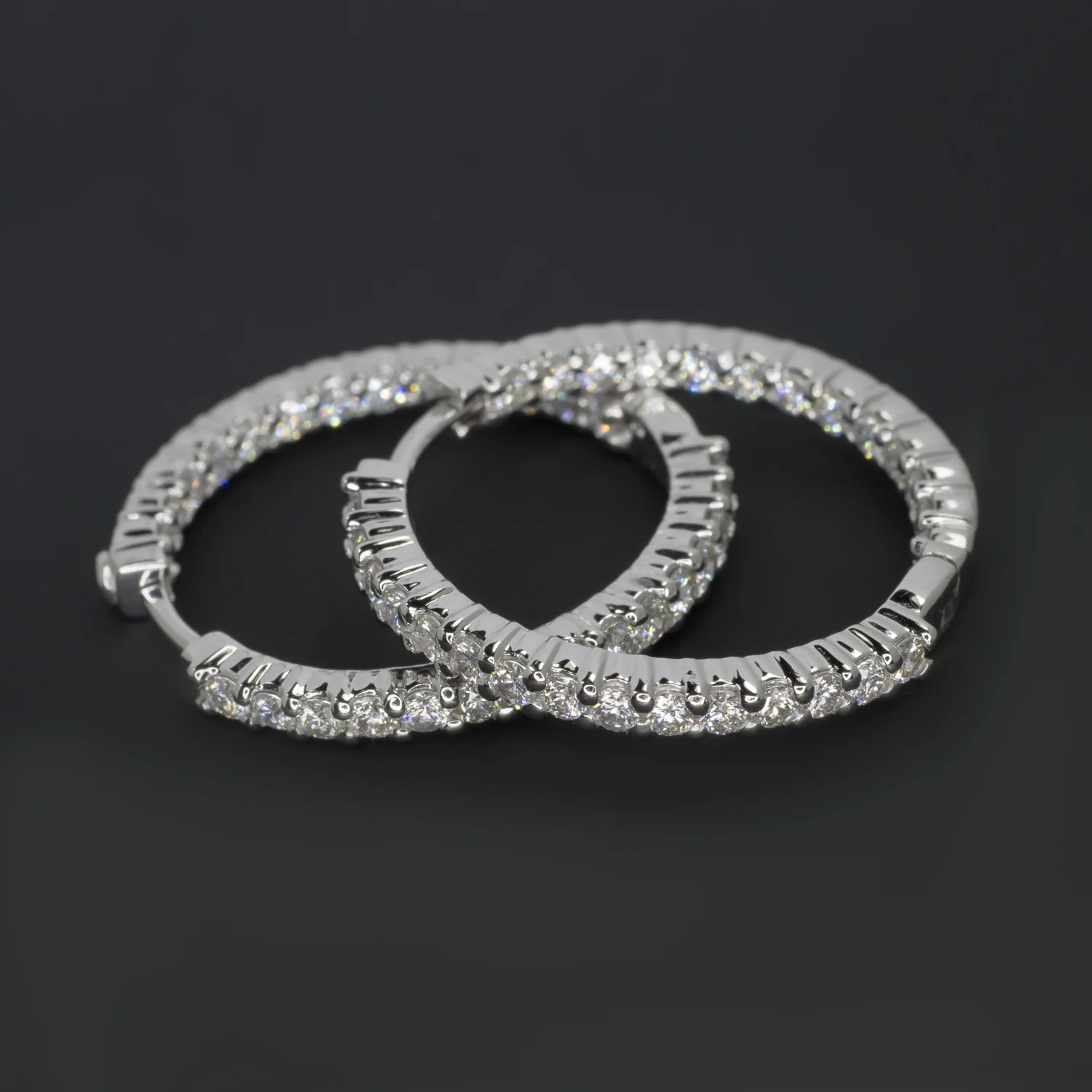 1.5ct DIAMOND HOOP EARRINGS ROBERTO COIN DESIGNER INSIDE OUT 18k WHITE GOLD - Image 3