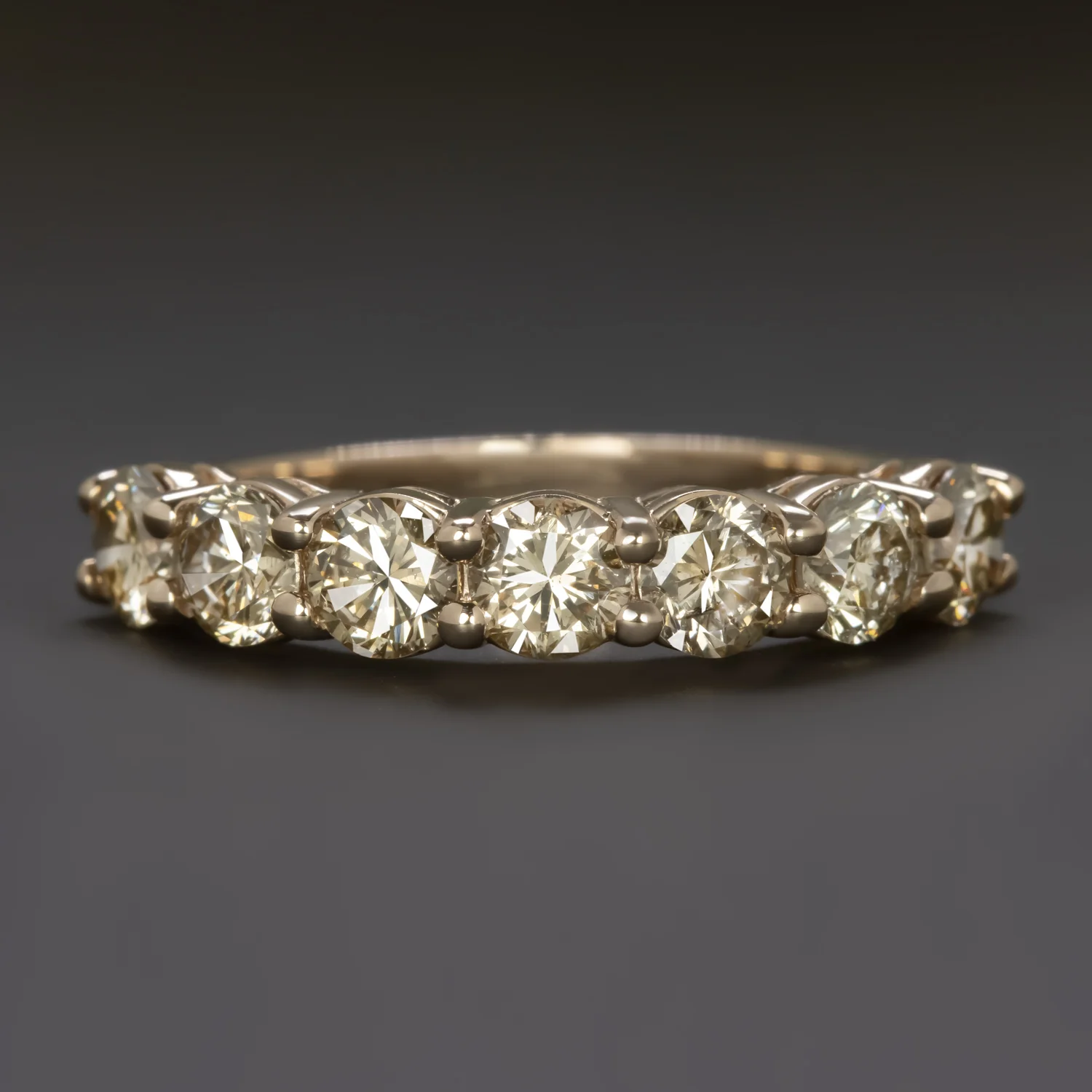 1.5ct NATURAL DIAMOND WEDDING BAND STACKING RING 14k ROSE GOLD 7 STONE CHAMPAGNE