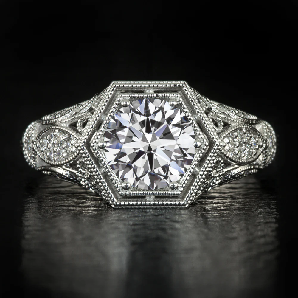 1.5ct VINTAGE STYLE ENGAGEMENT RING LAB CREATED DIAMOND FILIGREE PLATINUM
