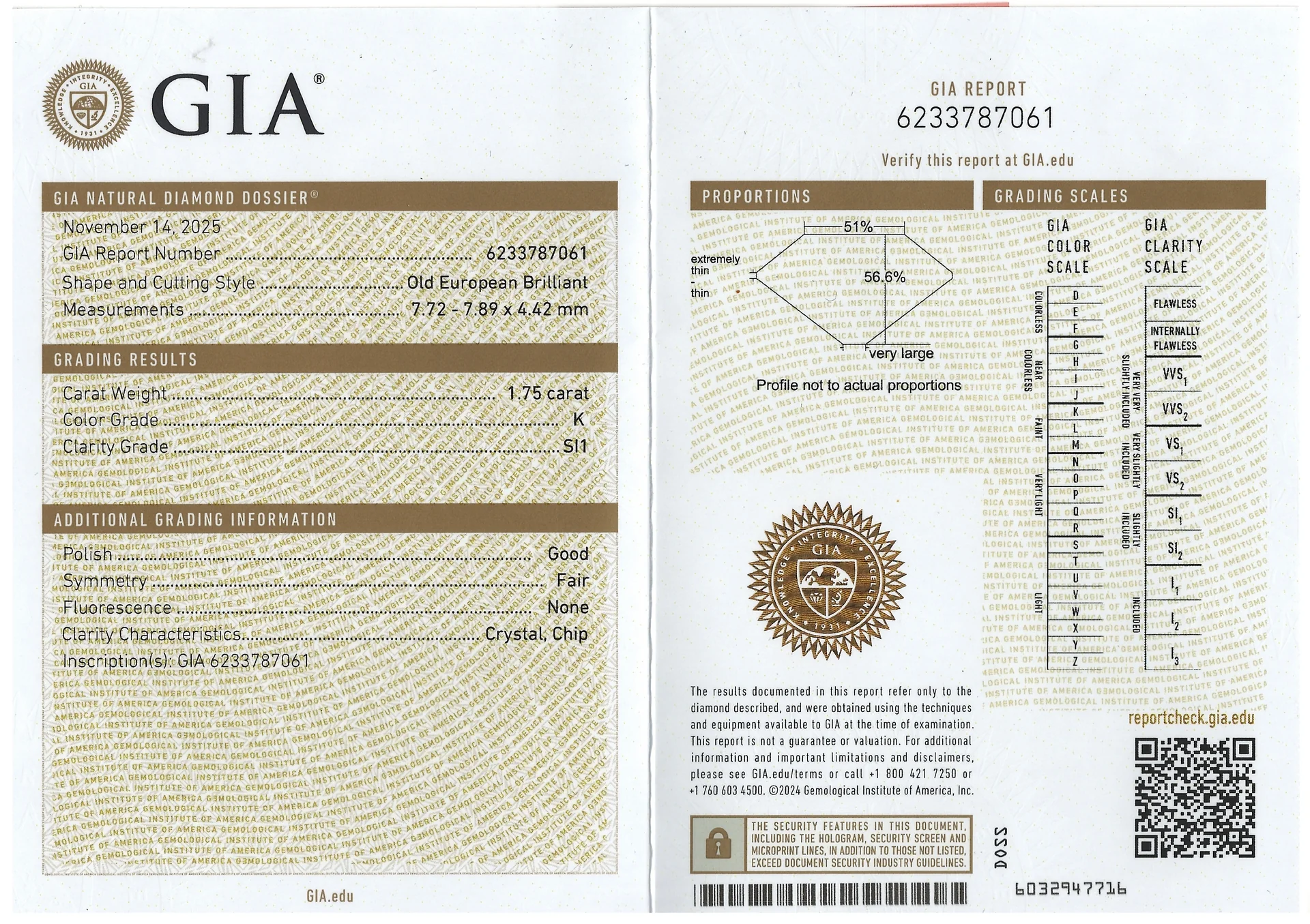 1.75ct OLD EUROPEAN CUT DIAMOND GIA CERTIFIED K SI1 VINTAGE NATURAL LOOSE ESTATE - Image 2