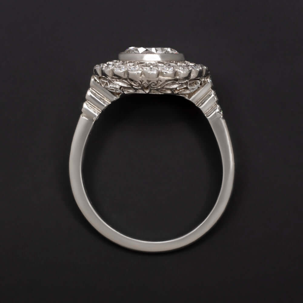 1.78ct F-G SI2 ROUND CUT DIAMOND RING PLATINUM COCKTAIL VINTAGE STYLE HALO - Image 2