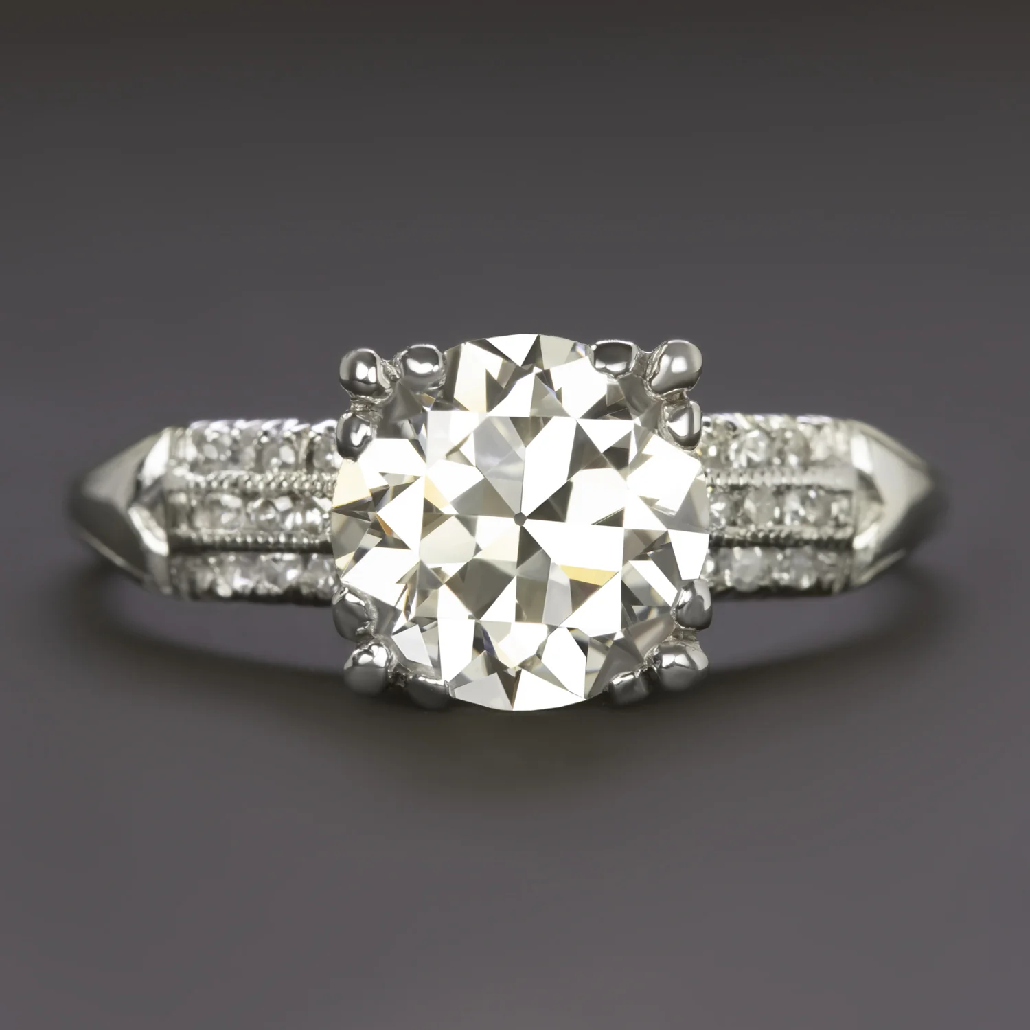 1.89ct VINTAGE DIAMOND ENGAGEMENT RING CERTIFIED OLD EUROPEAN CUT PLATINUM 2ct