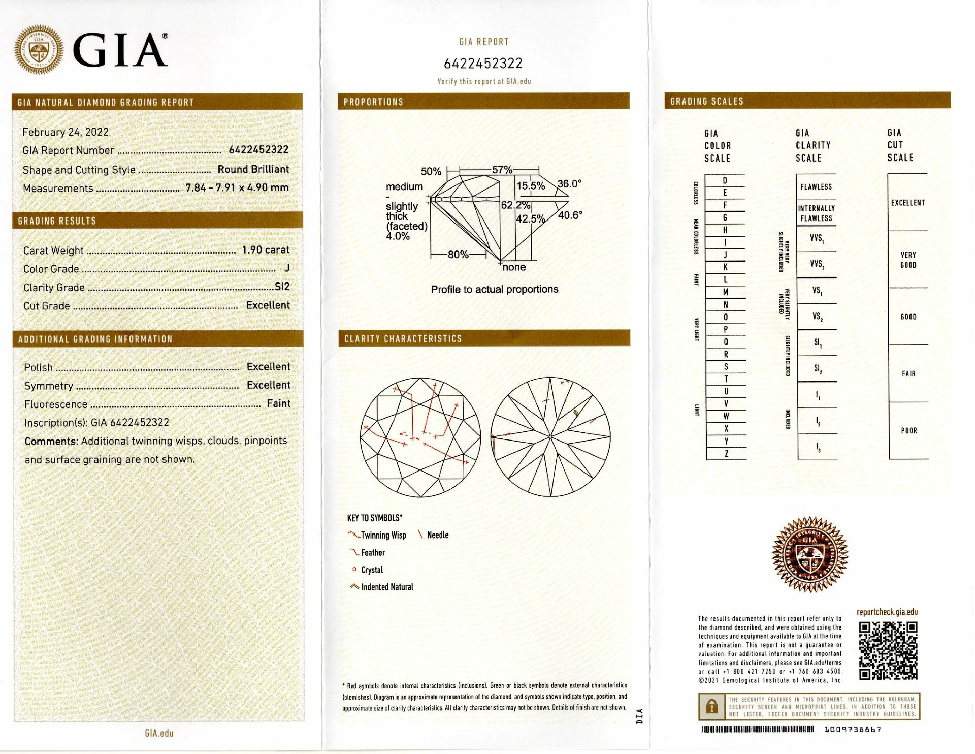1.90ct GIA CERTIFIED 3x EXCELLENT CUT DIAMOND J SI2 ROUND BRILLIANT LOOSE 2ct - Image 2
