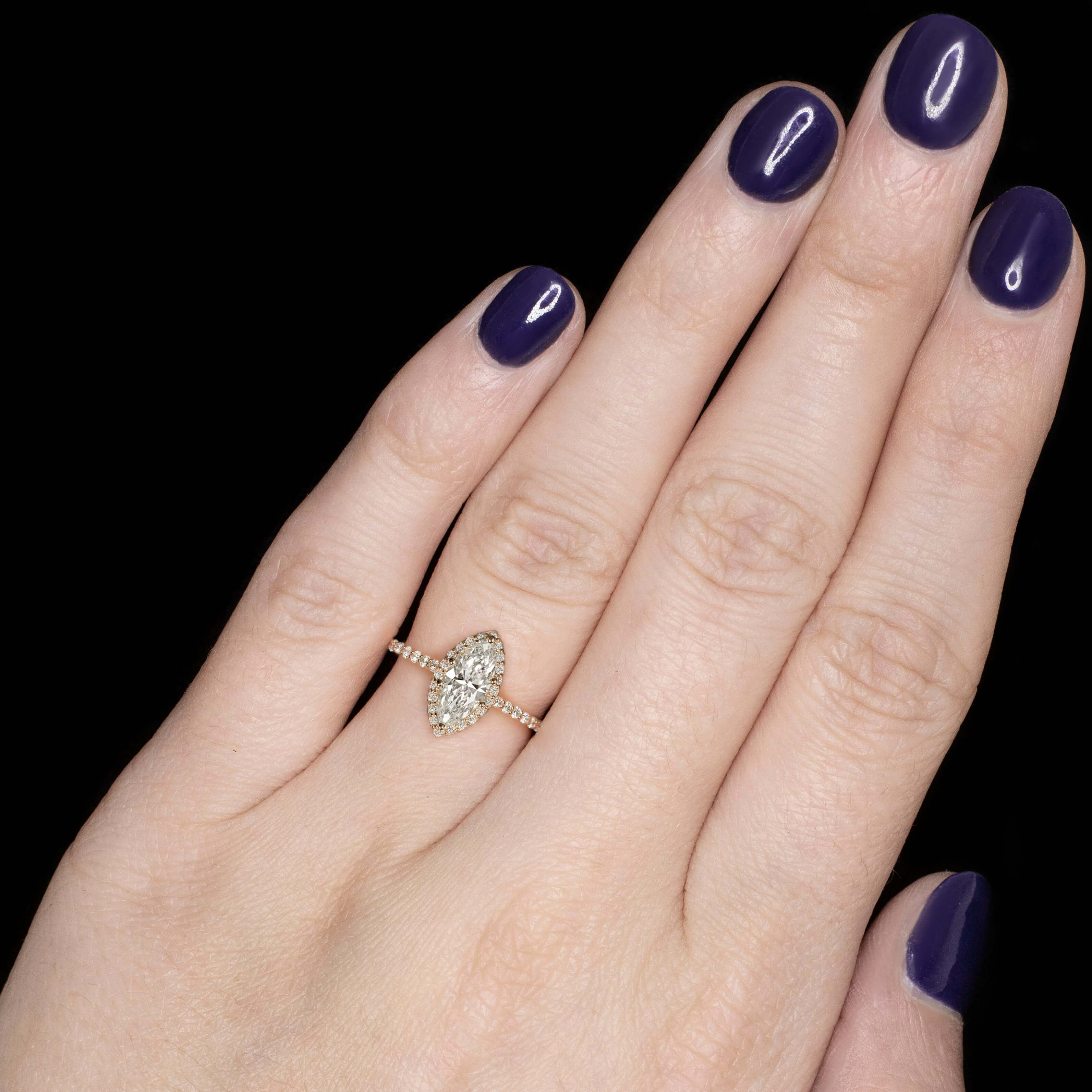 1 CARAT G SI2 MARQUISE CUT DIAMOND ENGAGEMENT RING ROSE GOLD HALO PAVE BAND 1ct - Image 3