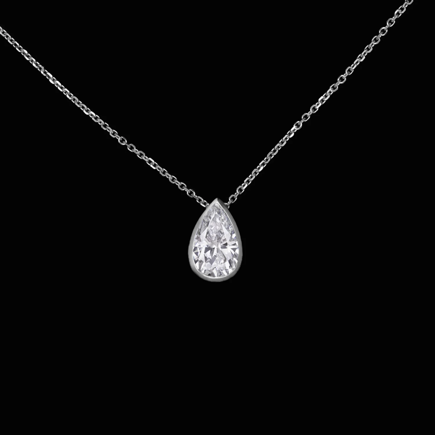 1 CARAT DIAMOND SOLITAIRE PENDANT NECKLACE PEAR SHAPE CUT 14k WHITE GOLD BEZEL
