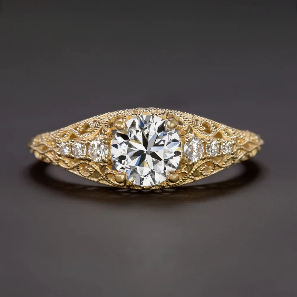 1 CARAT GIA CERTIFIED DIAMOND VINTAGE STYLE ENGAGEMENT RING ROUND CUT FILIGREE