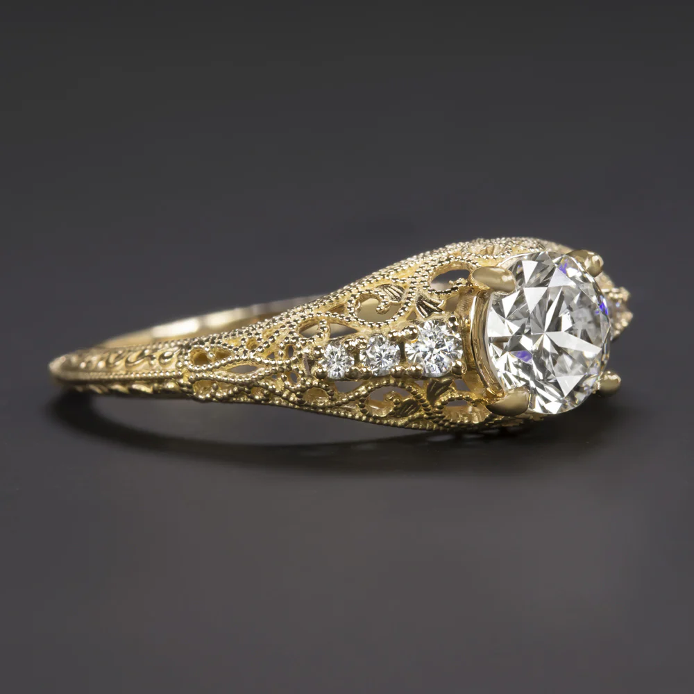 1 CARAT GIA CERTIFIED DIAMOND VINTAGE STYLE ENGAGEMENT RING ROUND CUT FILIGREE - Image 2