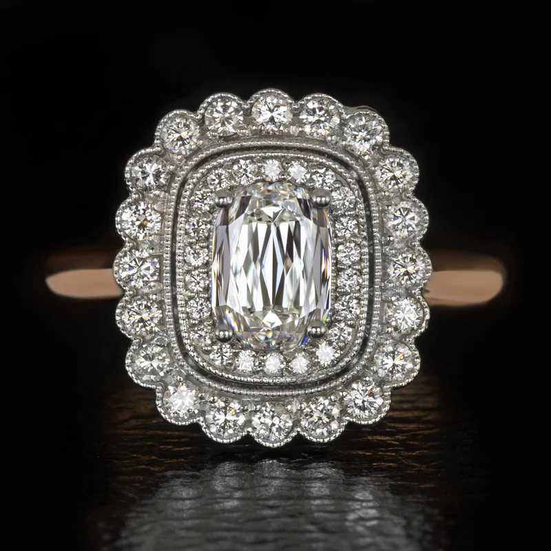 1 CARAT GIA CERTIFIED J VVS1 DIAMOND ENGAGEMENT RING VINTAGE STYLE DOUBLE HALO