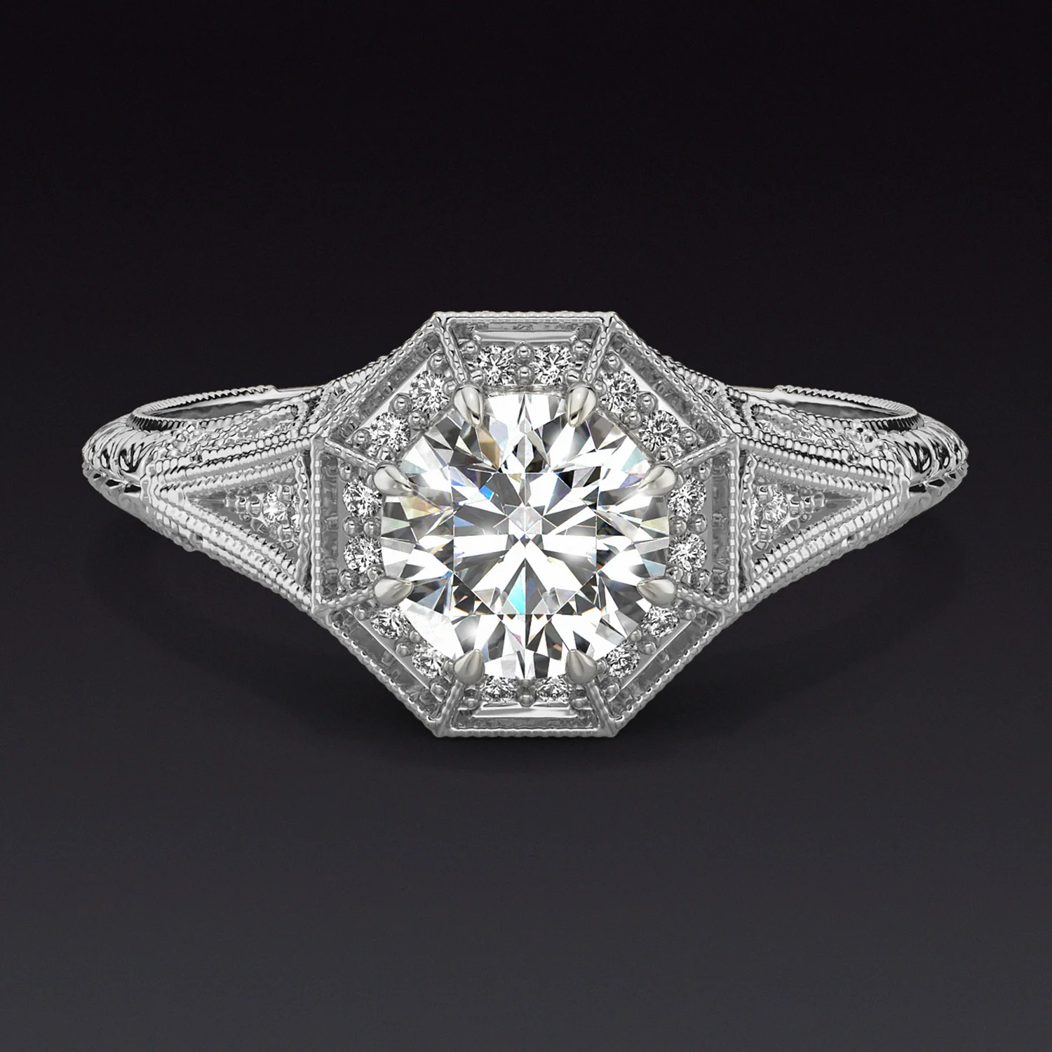 1 CARAT LAB CREATED DIAMOND ENGAGEMENT RING VINTAGE STYLE HALO IDEAL ROUND CUT - Image 6