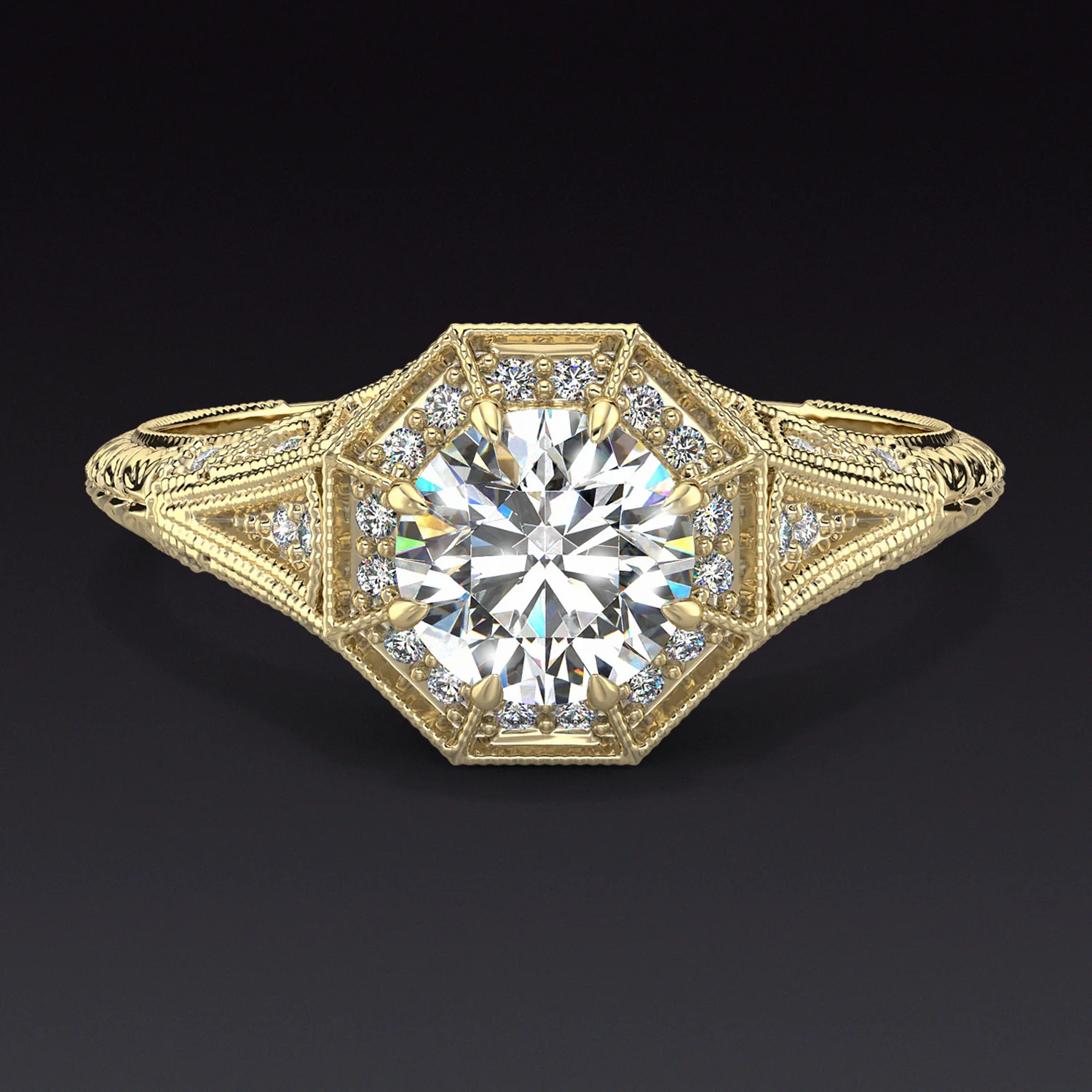 1 CARAT LAB CREATED DIAMOND ENGAGEMENT RING VINTAGE STYLE HALO IDEAL ROUND CUT - Image 7