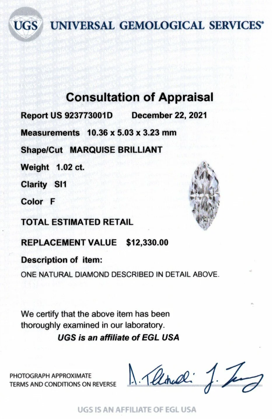 1 CARAT MARQUISE CUT DIAMOND CERTIFIED F SI1 LOOSE NATURAL COLORLESS ENGAGEMENT - Image 3